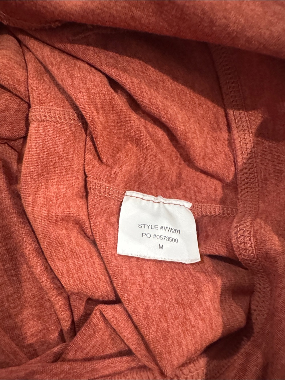 Vuori Halo Performance Zip Hoodie in Rust Orange, soft fabric. No fabric tag. - Picture 8 of 10